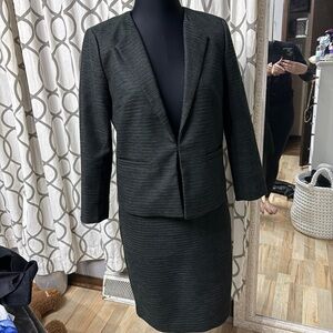 Emerald Green & Black Vintage Ann Taylor Petite Blazer and Skirt Set